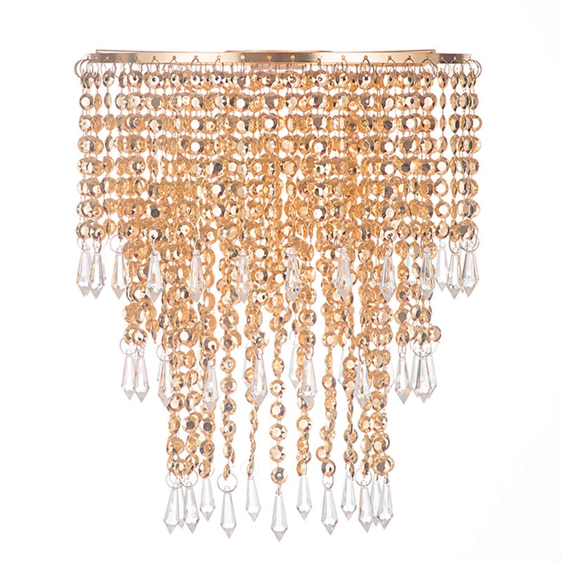 Waneway Acrylic Chandelier Shade, Ceiling Light Shade Beaded Pendant Lampshade with Crystal Beads and Rose Gold Frame for Bedroom, Wedding or Party Decoration, Diameter 8.7 inches, 3 Tiers, Copper - Image 1